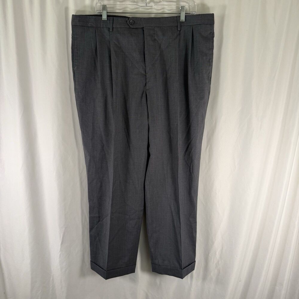 Jos A Bank 100% Wool Pants Men's 40R Grey Pleated Slash Pockets Office Work